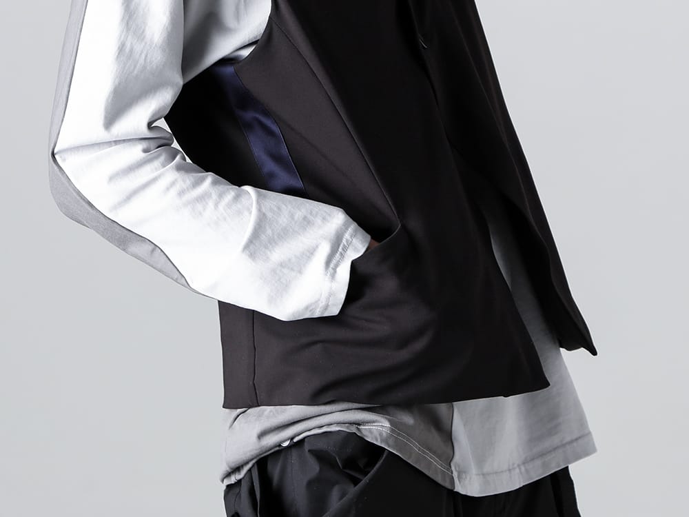 RIPVANWINKLE - リップヴァンウィンクル 2023SS 新しい提案となるベストはブラックに映えるネイビーのサイドラインがポイント  - RW-544 - グルカ ベスト - RW-500-L.Gray × Shark - ドルマン L/S ライトグレー × シャーク 2-004