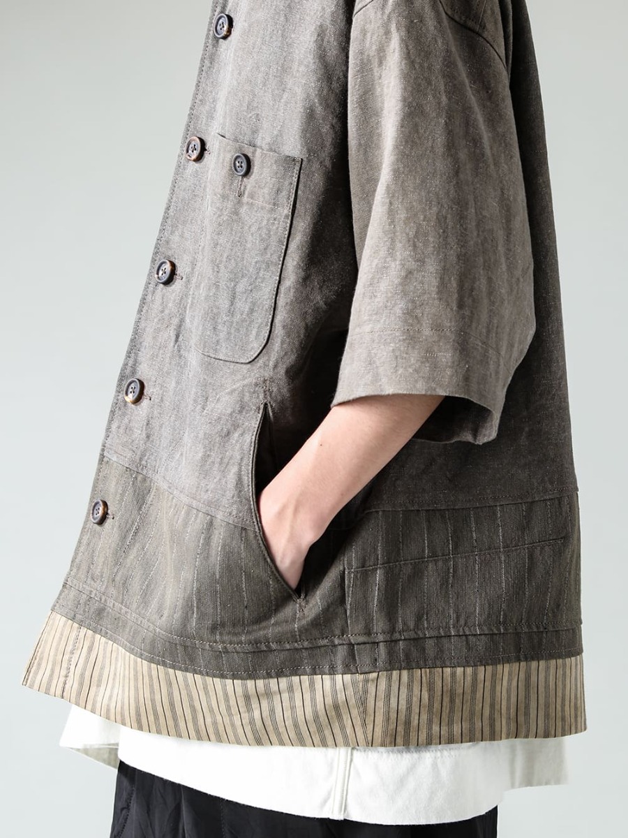 ZIGGY CHEN 23SS Subdued earth-colored worker jacket - 0M2310917-Oversized Short Sleeve Worker Jacket - O15TS1-KINARI-SS TEE SS TEE Cotton Hemp Jersey KINARI 2-002