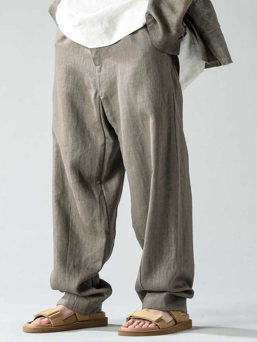 ZIGGY CHEN-ジギーチェン 23SS(春夏) ヘンプツイル素材を使用した特有パターンの快適ボトムス TROUSERS#72-Cement-トラウザー #72 セメント ヘンプツイル - US9561-Tan-メンズ サンダル タン 3-001