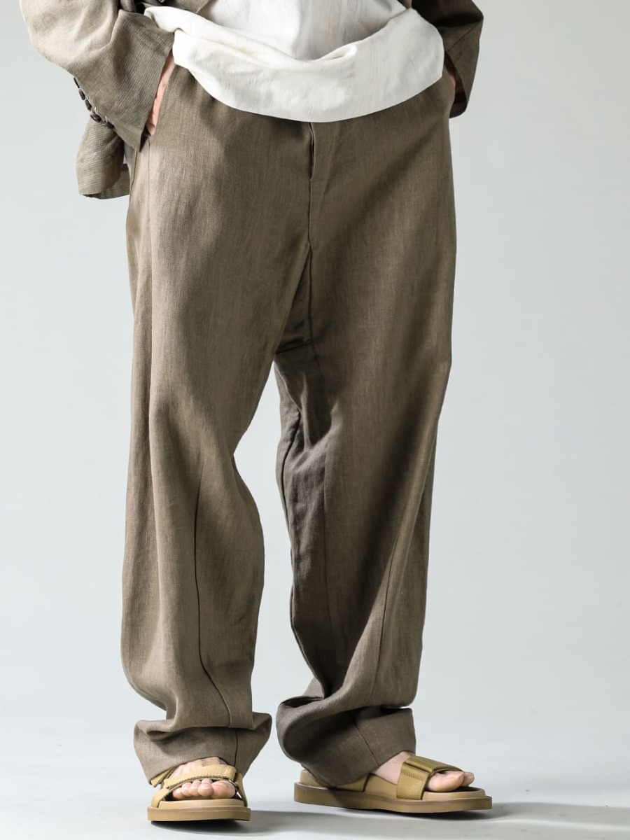 ZIGGY CHEN-ジギーチェン 23SS(春夏) ヘンプツイル素材を使用した特有パターンの快適ボトムス - TROUSERS#72-Cement-トラウザー #72 セメント ヘンプツイル - US9561-Tan-メンズ サンダル タン 3-002