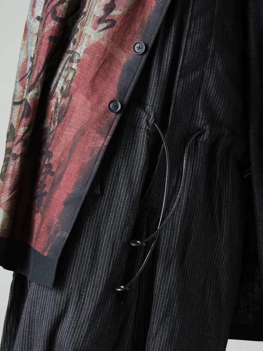 Yohji Yamamoto-ヨウジヤマモト 23SS(春夏) 仏教的なデザインを落とし込んだテーラード  - HZ-J31-814-デニム プリント + 別布ジャケット - HZ-D01-202-ジャンプスーツ W/ フーディ - Handsewn-Classic-Lo-ハンドソーン クラシック ロー 2-007