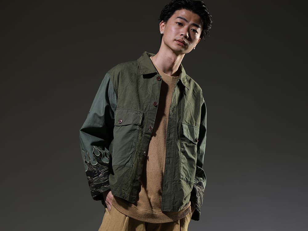 インク / オー プロジェクト 2023SS - 40s US 13スターミリタリージャケットをベースに再構築されたinkの新作。 - ink23-02-Tiger-M(ファイアーエンブレムジャケット タイガー - M) O15TS1-mesh-YELLOW-BEIGE(SS TEE コットン メッシュ イエロー ベージュ) - 2-001