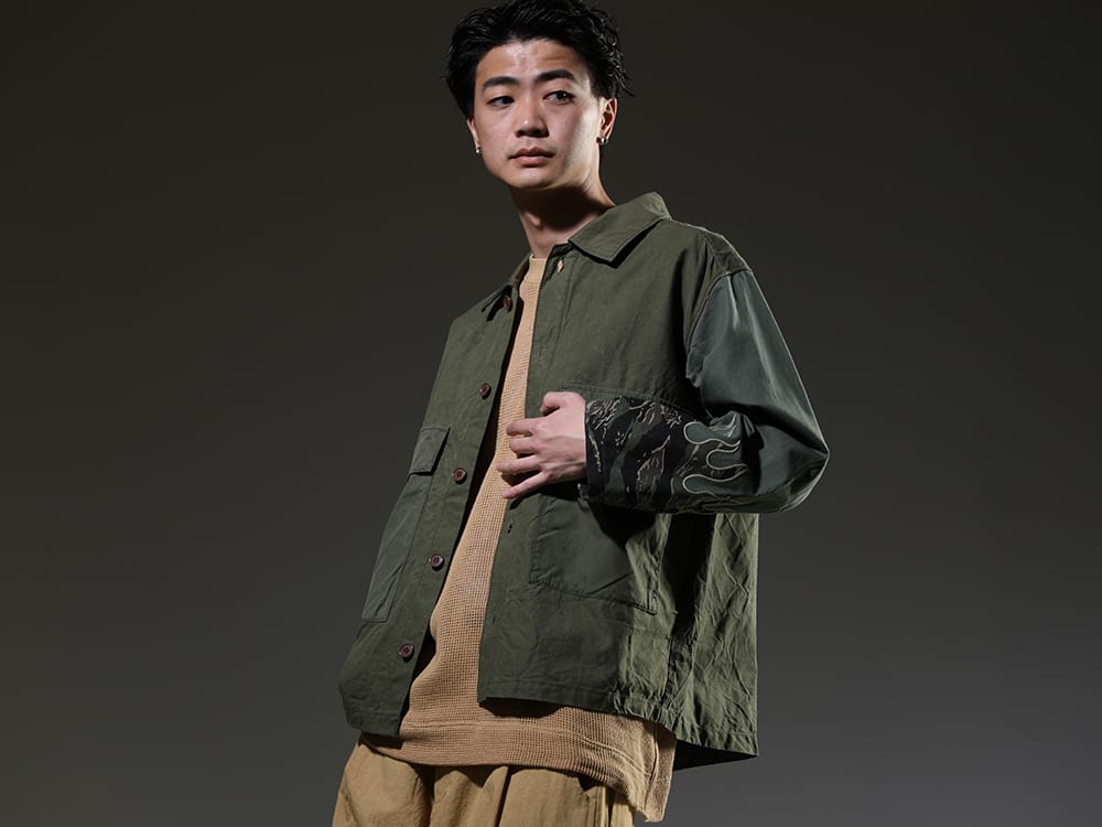 インク / オー プロジェクト 2023SS - 40s US 13スターミリタリージャケットをベースに再構築されたinkの新作。 - ink23-02-Tiger-M(ファイアーエンブレムジャケット タイガー - M) O15TS1-mesh-YELLOW-BEIGE(SS TEE コットン メッシュ イエロー ベージュ) - 2-002