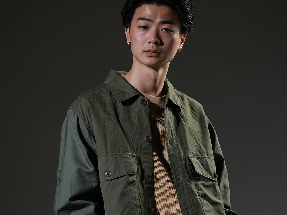 インク / オー プロジェクト 2023SS - 40s US 13スターミリタリージャケットをベースに再構築されたinkの新作。 - ink23-02-Tiger-M(ファイアーエンブレムジャケット タイガー - M) O15TS1-mesh-YELLOW-BEIGE(SS TEE コットン メッシュ イエロー ベージュ) - 2-004