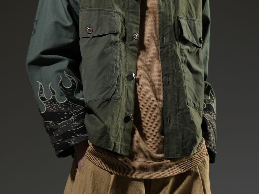 インク / オー プロジェクト 2023SS - 40s US 13スターミリタリージャケットをベースに再構築されたinkの新作。 - ink23-02-Tiger-M(ファイアーエンブレムジャケット タイガー - M) O15TS1-mesh-YELLOW-BEIGE(SS TEE コットン メッシュ イエロー ベージュ) - 2-006