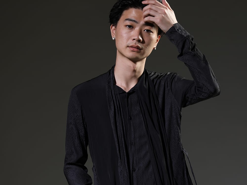 kiryuyrik 2023SS - kiryuyrik's flared shirt is characterized by python-patterned pattern - KP-HB21-903-Black(Stoal Flare Shirt Black) - 2-003