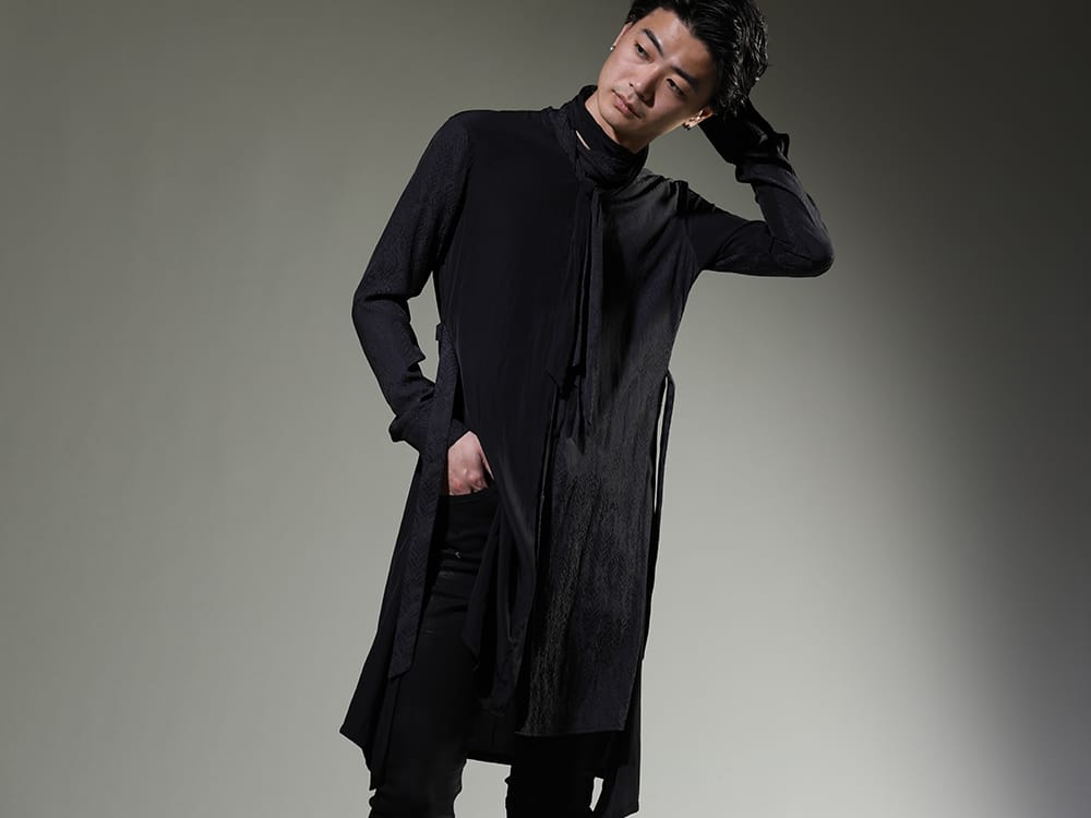 kiryuyrik 2023SS - kiryuyrik's flared shirt is characterized by python-patterned pattern - KP-HB21-903-Black(Stoal Flare Shirt Black) - 2-009