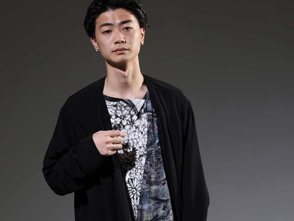 Ground Y 2023SS - Layered cardigan with a beautiful shine and drape - GA-T28-803(T/A Vintage dechine Combination Layered drape cardigan) GI-T16-804(C/Mo Haze Difference Side line T-shirt) - 2-003