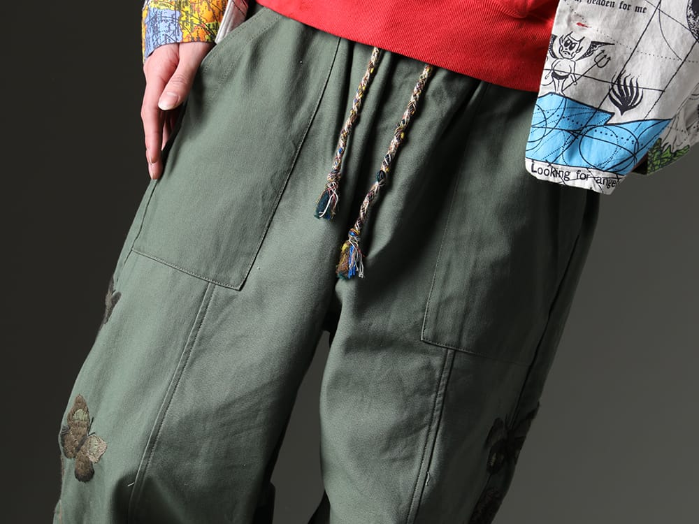 インク 2023SS 蝶々の手刺繍が特徴的なinkのベイカーパンツ。 - ink23-11(バタフライ パンツ) - 3-004