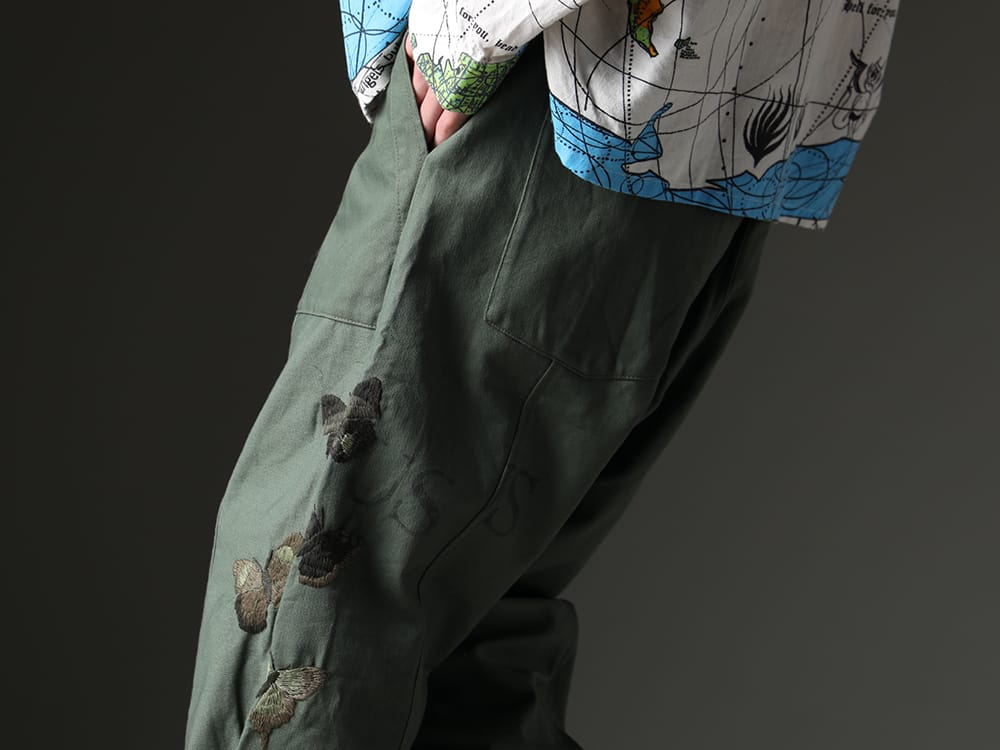 インク 2023SS 蝶々の手刺繍が特徴的なinkのベイカーパンツ。 - ink23-11(バタフライ パンツ) - 3-005