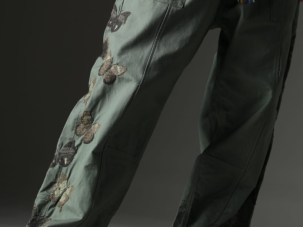 インク 2023SS 蝶々の手刺繍が特徴的なinkのベイカーパンツ。 - ink23-11(バタフライ パンツ) - 3-008