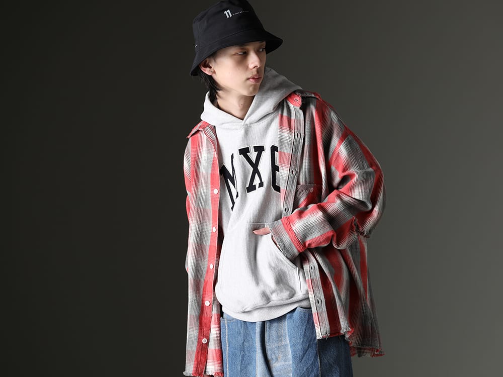 SAINT MICHAEL / 11 by Boris Bidjan Saberi 2023SS - Damaged collaborative flannel shirt - SM-S23-0000-087(SHERMER ACADEMY × ©SAINT M×××××× Frannl Check Shirt) SM-S23-0000-046(MX6 Hoodie) ST-BUCKET-GORE-TEX-11XNE(11 by BBS × New Era - BUCKET GORE-TEX) - 2-001