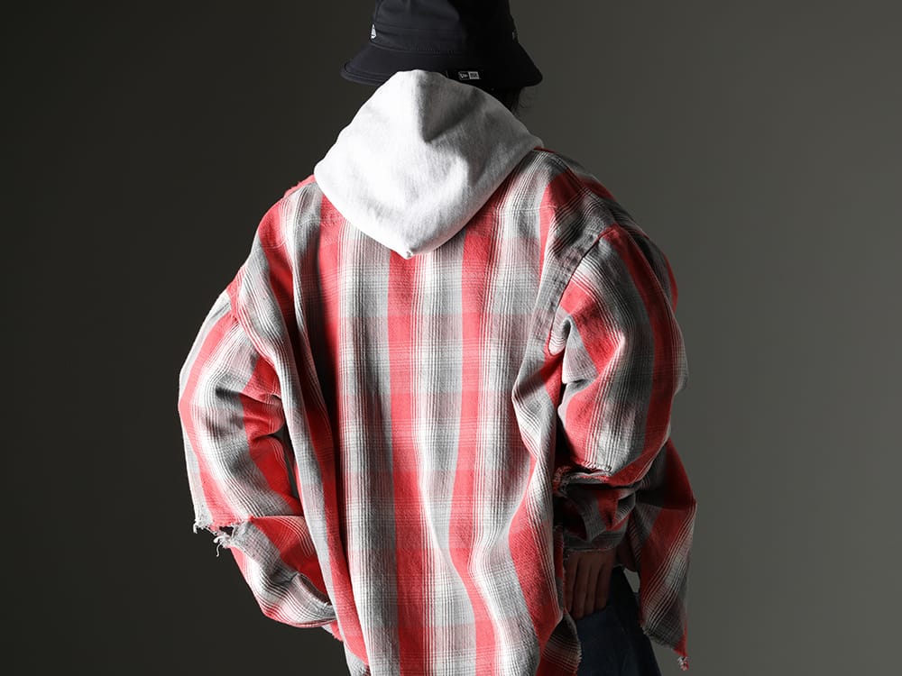 SAINT MICHAEL / 11 by Boris Bidjan Saberi 2023SS - Damaged collaborative flannel shirt - SM-S23-0000-087(SHERMER ACADEMY × ©SAINT M×××××× Frannl Check Shirt) SM-S23-0000-046(MX6 Hoodie) ST-BUCKET-GORE-TEX-11XNE(11 by BBS × New Era - BUCKET GORE-TEX) - 2-003