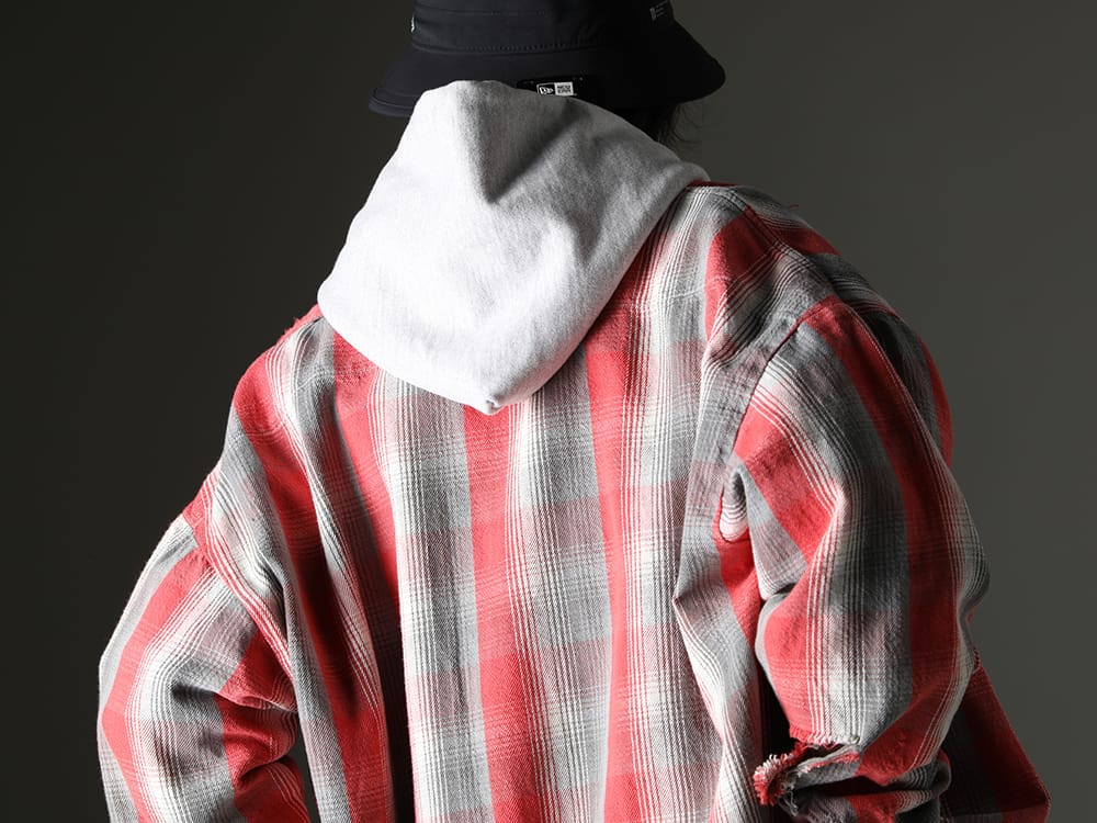 SAINT MICHAEL 2023SS - Damaged collaborative flannel shirt - SM-S23-0000-087(SHERMER ACADEMY × ©SAINT M×××××× Frannl Check Shirt) SM-S23-0000-046(MX6 Hoodie)   - 2-007