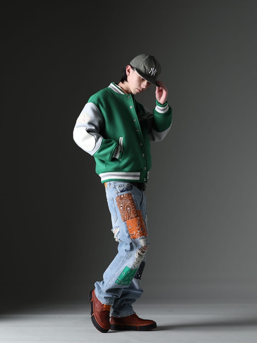 ©SAINT M×××××× / NVCLEAR / ALANUI / Guidi 2023SS - The vivid color layering is the point! A brand mix casual style! - SM-S23-0000-090(SHERMER ACADEMY × ©SAINT M×××××× Varsity Jacket) SM-S23-0000-070(Western Shirt Jacket) SM-S23-0000-029(EVIL SPILIT Long sleeve T-shirt) NV_002-Vintage-Green(NV LOGO FR ARMY COTTON CAP VINTAGE GREEN) LMYS23-200(Baggy Denim Patchwork Jeans) GJ02-CO98T(Laced Up Boots - Horse Full Grain Leather - GJ02 CO98T) - 1-002
