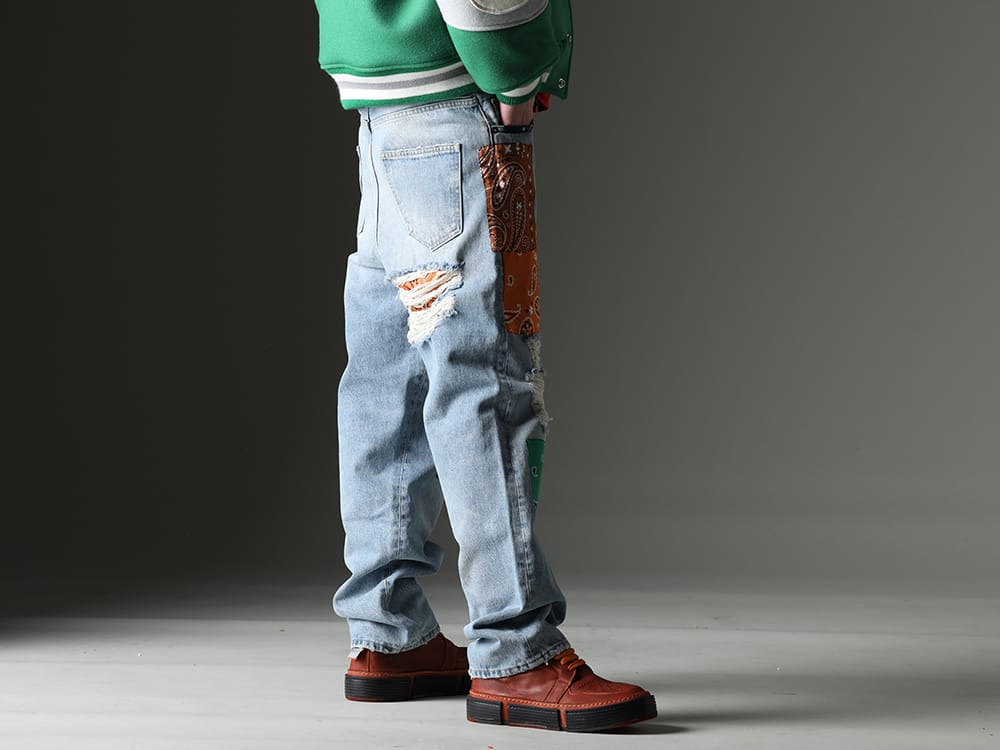ALANUI / Guidi 2023SS This baggy denim from Bandana Patchwork Design has a relaxing style! - LMYS23-200(Baggy Denim Patchwork Jeans) GJ02-CO98T(Laced Up Boots - Horse Full Grain Leather - GJ02 CO98T) - 3-002