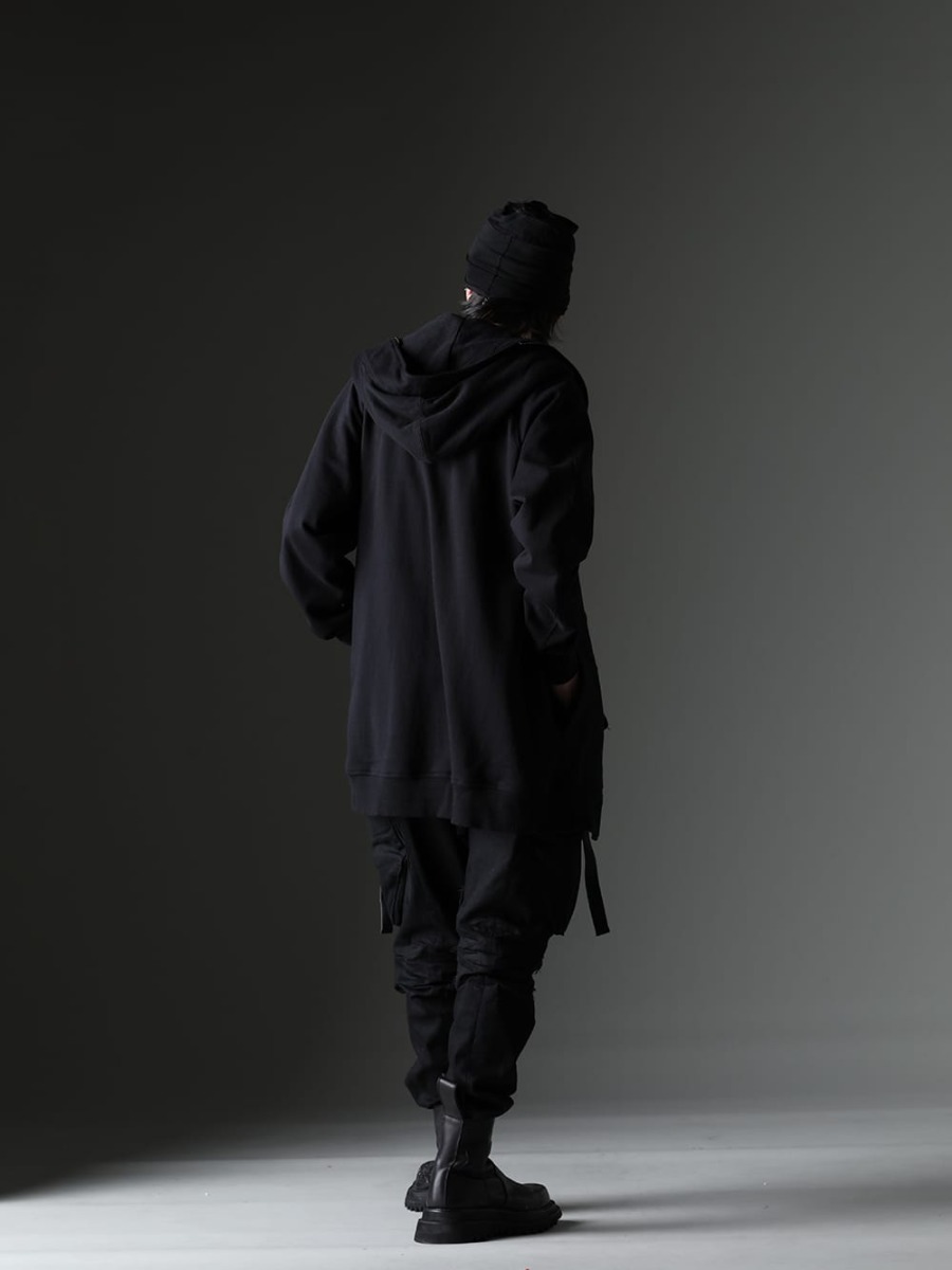 JULIUS / D.HYGEN 2023SS - Styling that embodies an original worldview - 819CUM1-black(Front Zip Sweat Hoodie Black) ST101-0823S-Charcoal(30/- Soft Cotton Jersey Cold Dye Belt Adjustable T-Shirt Charcoal) 819BGU2-L(Lamb Leather Gun Holder Pouch) 819ACU3-black(Cotton/Cupro Jersey Hair Band Black) 819PAM5-BK(10.5oz Stretch Denim Gas Mask Skinny Pants) 807FWM2-P(Cow Skin Painted Side Zip Boots) - 1-003