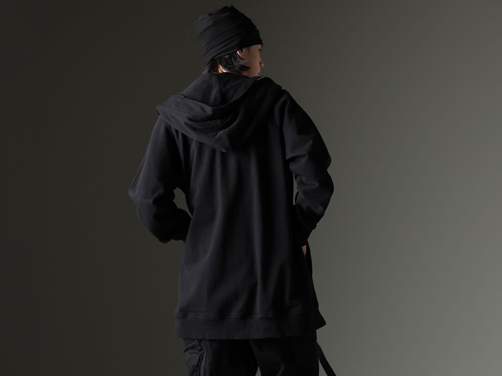 JULIUS 2023SS - A versatile, practical hoodie - 819CUM1-black(Front Zip Sweat Hoodie Black) 819ACU3-black(Cotton/Cupro Jersey Hair Band Black) - 2-002