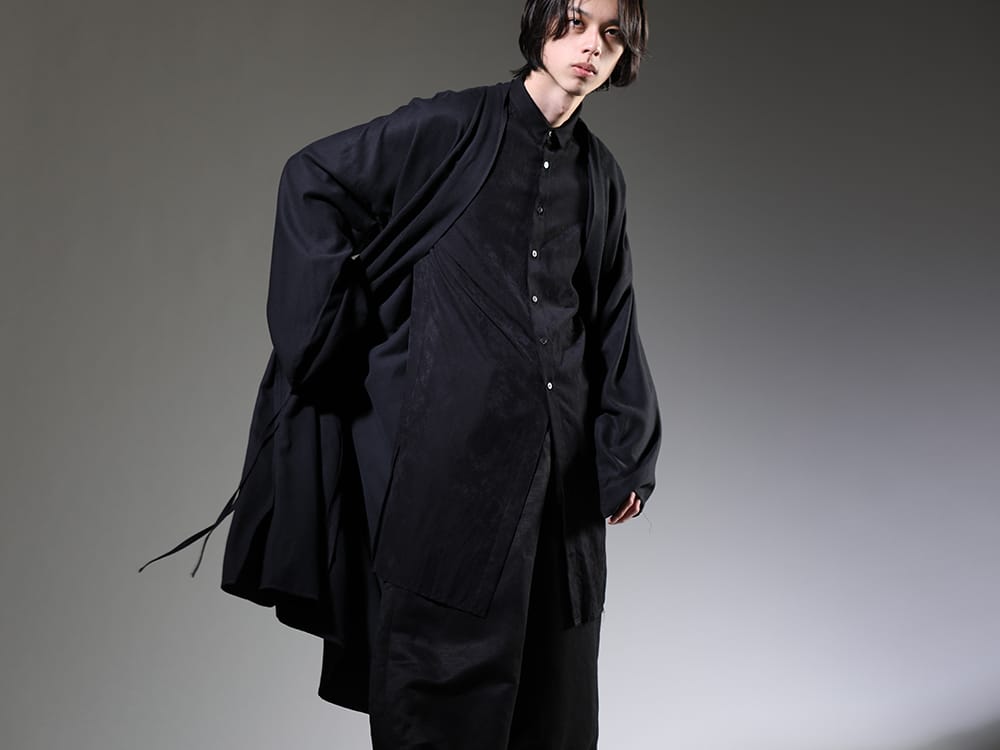 クジャク 2023SS - 和服をベースにした羽織のヤナギコート - 23SS12(ヤナギ コート) KJ-23SS18-Black(ジンチョウゲ シャツ ブラック) - 2-001