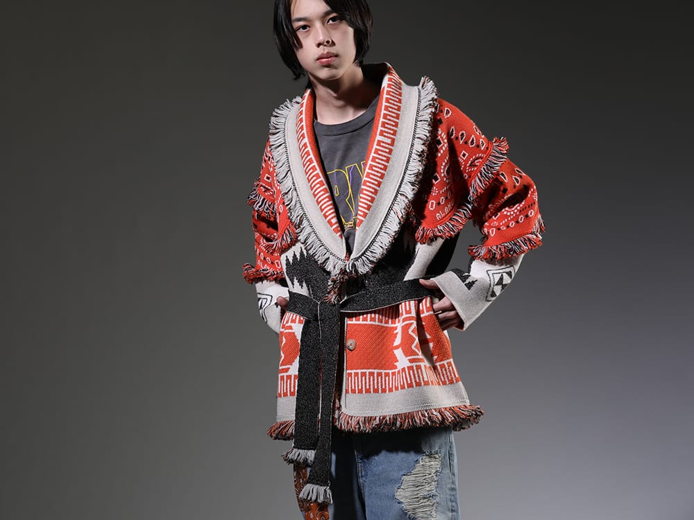 ALANUI / SAINT MICHAEL 2023SS - The ALANUI knit cardigan is made of carefully selected materials and knitted with care. - LMHS23-054(Icon Bandana Patch Jacqrd Cardigan) SM-S23-0000-029(EVIL SPILIT Long sleeve T-shirt) - 2-001