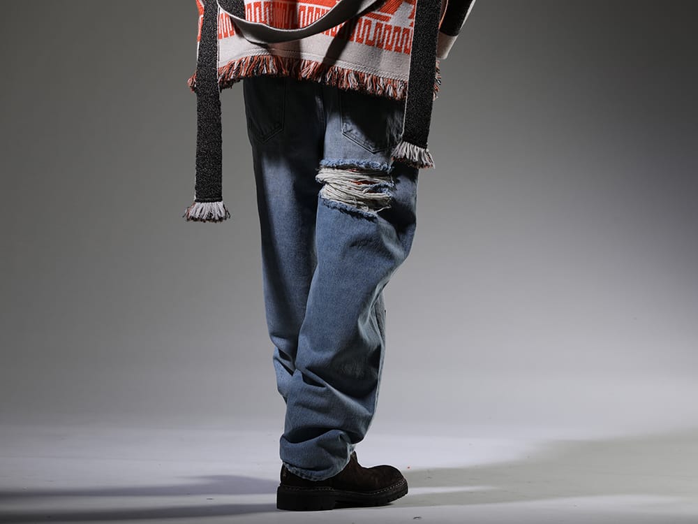 ALANUI / Guidi 2023SS These denim pants feature the patchwork that ALANUI is known for. - LMYS23-200(Baggy Denim Patchwork Jeans) 796V_N-CV60T(Back Zip Boots Sole Rubber Norwegian Process - Horse Reverse Leather - 796V_N CV60T) - 3-003