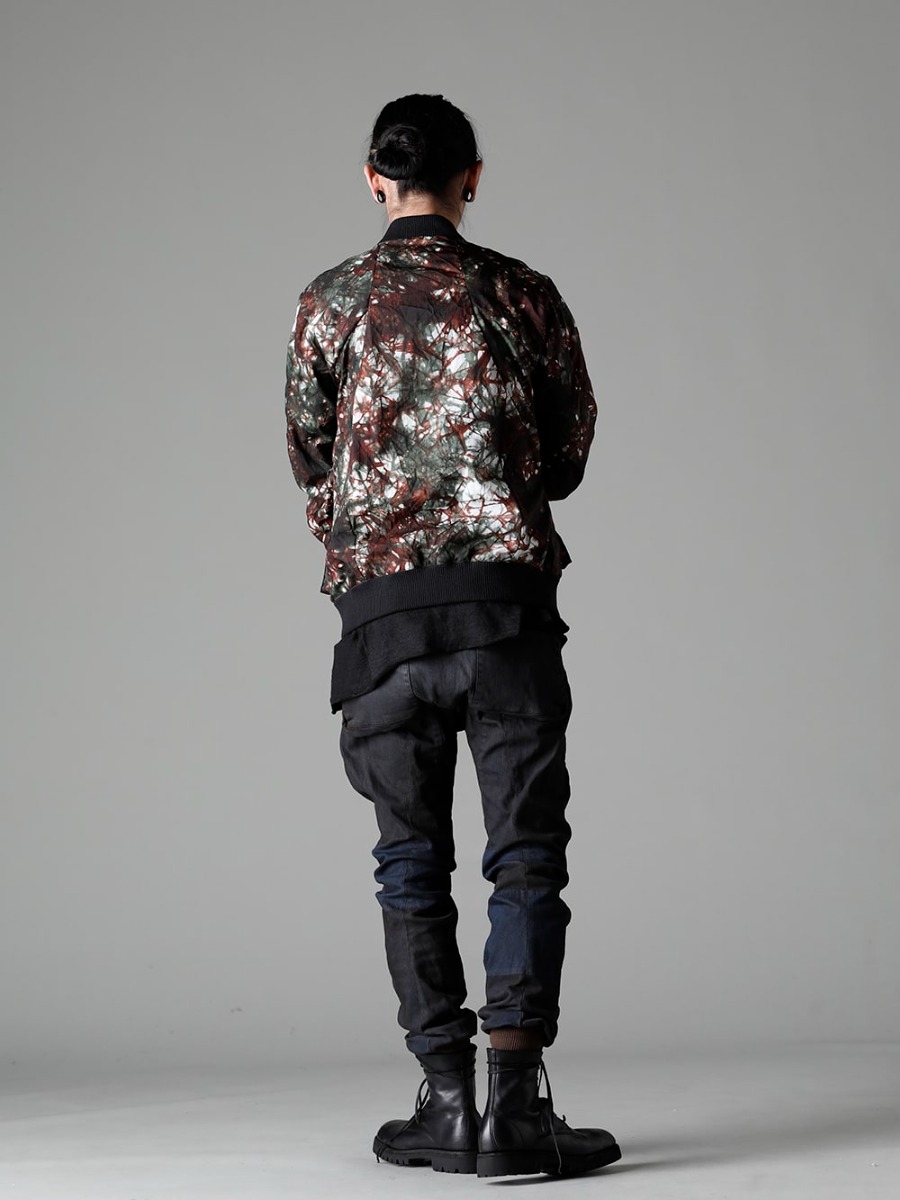 D.HYGEN 23SS Styling Styling that can be worn in real time, with D.HYGEN items as the main focus - ST104-0123S-Moss-Black Mura (unevenly dyed) Nylon Ox Bomber Jacket, Moss Black ST107-0323S Mud-finished stretch denim drop crotch jog pants 795V-Black-Horse Lace-up boots with rubber sole - Horse full grain leather - 795V 1-004