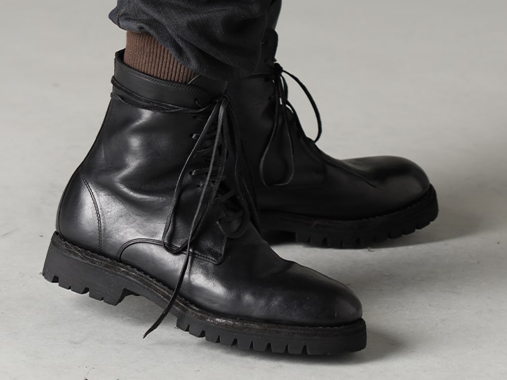 D.HYGEN GUIDI23SS Goes well with rugged boots。 -  795V-Black-Horse Lace-up boots with rubber sole - Horse full grain leather - 795V 3-005