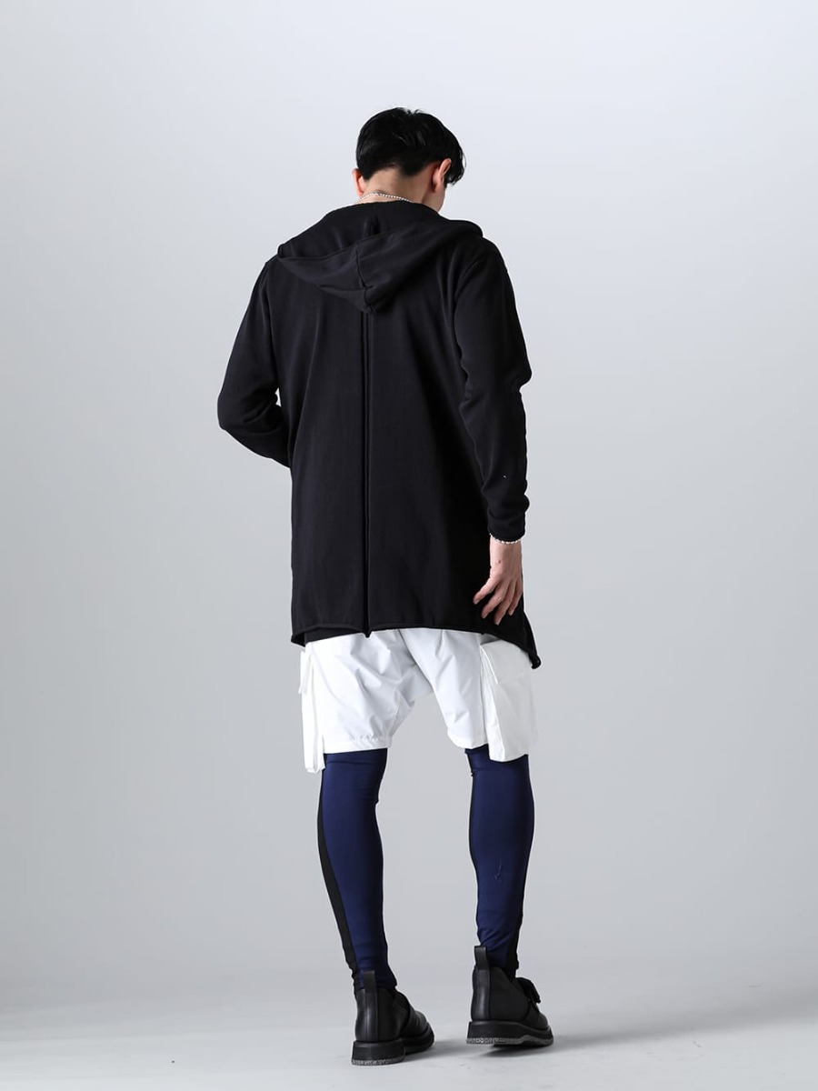 RIPVANWINKLE - リップヴァンウィンクル 2023SS スタイリング 同素材のクロスニットジャージーとニットカーデフーディで統一感を出し提案 - RW-504 - ニット カーデ フーディ - RW-528 - クロス ニットジャージー - RW-538-White - ブッシュショーツ ホワイト 1-003