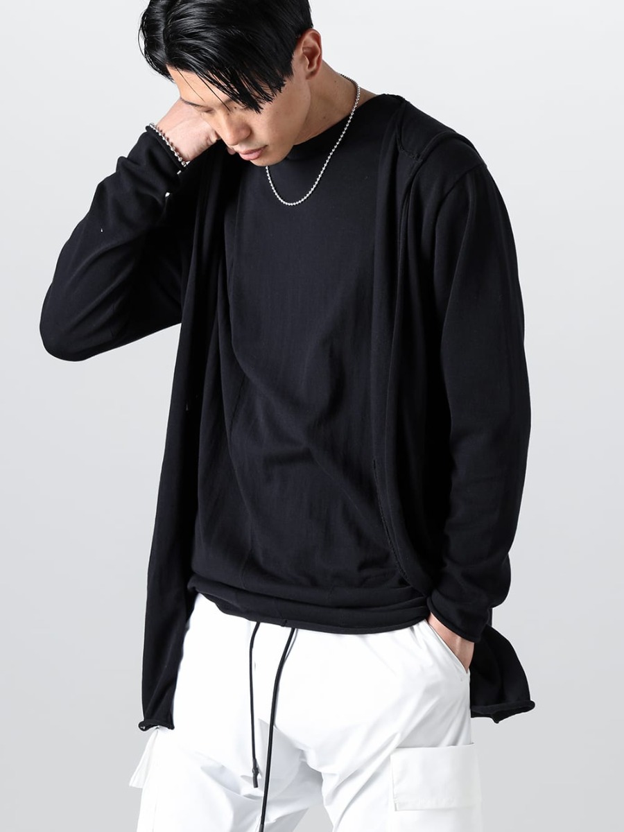 RIPVANWINKLE - リップヴァンウィンクル 2023SS 風通しの良い素材かつ、ミニマルな雰囲気のニットカーデフーディにホワイトカラーのショーツをセレクト。  - L/Sカットソーやショートスリーブの上からさらりと羽織れる便利なフードカーデ。 RW-504 - ニット カーデ フーディ - RW-528 - クロス ニットジャージー - sa.0038SS23-Silver - ボールチェーンネックレス-S-レギュラー シルバー 2-001