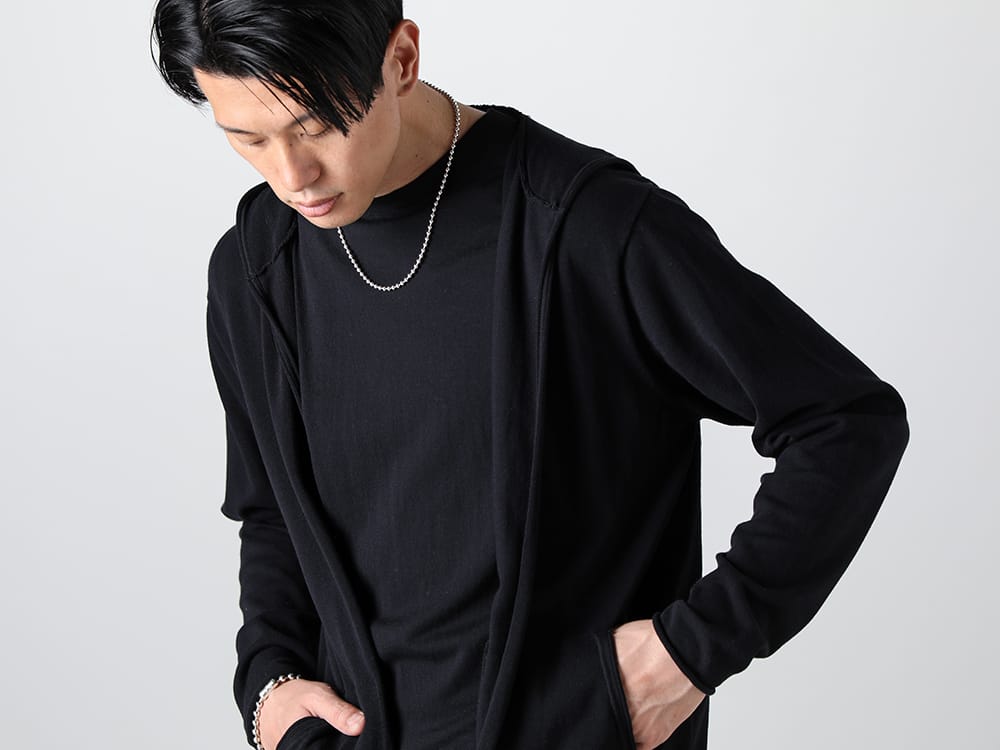 RIPVANWINKLE - リップヴァンウィンクル 2023SS 風通しの良い素材かつ、ミニマルな雰囲気のニットカーデフーディにホワイトカラーのショーツをセレクト。  - RW-504 - ニット カーデ フーディ - RW-528 - クロス ニットジャージー - sa.0038SS23-Silver - ボールチェーンネックレス-S-レギュラー シルバー 2-003