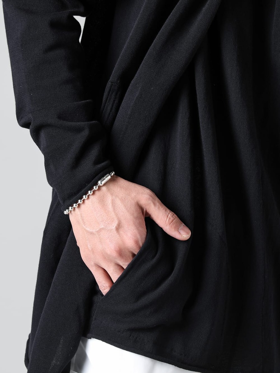 RIPVANWINKLE - リップヴァンウィンクル 2023SS 風通しの良い素材かつ、ミニマルな雰囲気のニットカーデフーディにホワイトカラーのショーツをセレクト。  - RW-504 - ニット カーデ フーディ - RW-528 - クロス ニットジャージー - sa.0044SS23-SIlver - ボールチェーンブレスレット-L-レギュラー シルバー 2-005