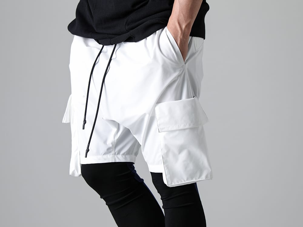 RIPVANWINKLE - リップヴァンウィンクル 2023SS SOLOTEXジャージ素材を使用したクライミング仕様の新型ショーツにバイカラーレギンスをセレクト - RW-538-White - ブッシュショーツ ホワイト 3-004