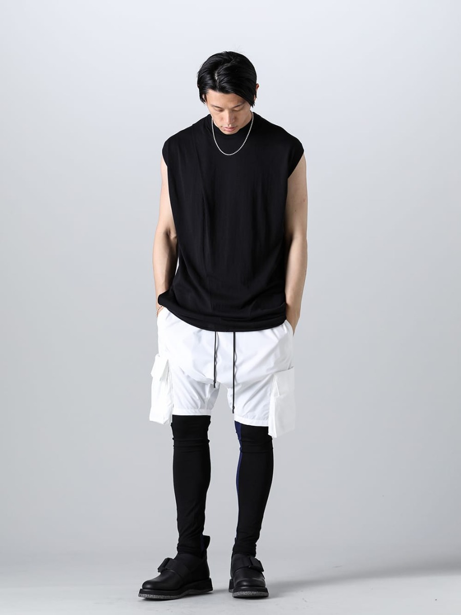 RIPVANWINKLE - リップヴァンウィンクル 2023SS SOLOTEXジャージ素材を使用したクライミング仕様の新型ショーツにバイカラーレギンスをセレクト - RW-504 - ニット カーデ フーディ - RW-528 - クロス ニットジャージー - RW-538-White - ブッシュショーツ ホワイト 4-001