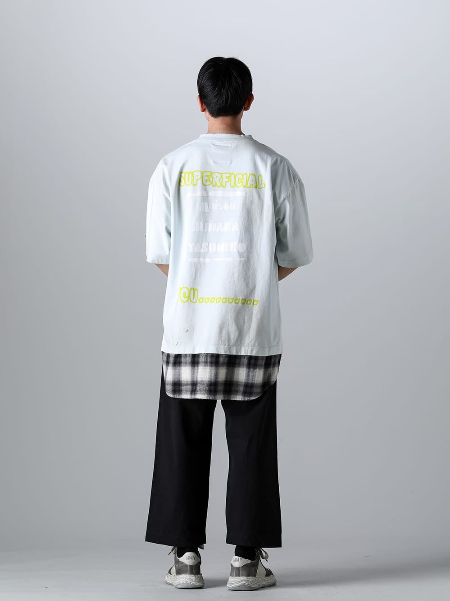 Maison MIHARAYASUHIRO 2023SS Styling Casual summer styling with Maison MIHARAYASUHIRO layered T-shirts as main feature! - A10TS641-Blue - Shirt layered Tee - sa.0037SS23-Silver - bone shaped carabiner bracelet.-L- Silver - O15TR4-BLACK - JOGGING TROUSERS Water-Repellent Dense Cloth BLACK - A10FW710-White - WAYNE Low- Original sole leather sneakers White 1-003