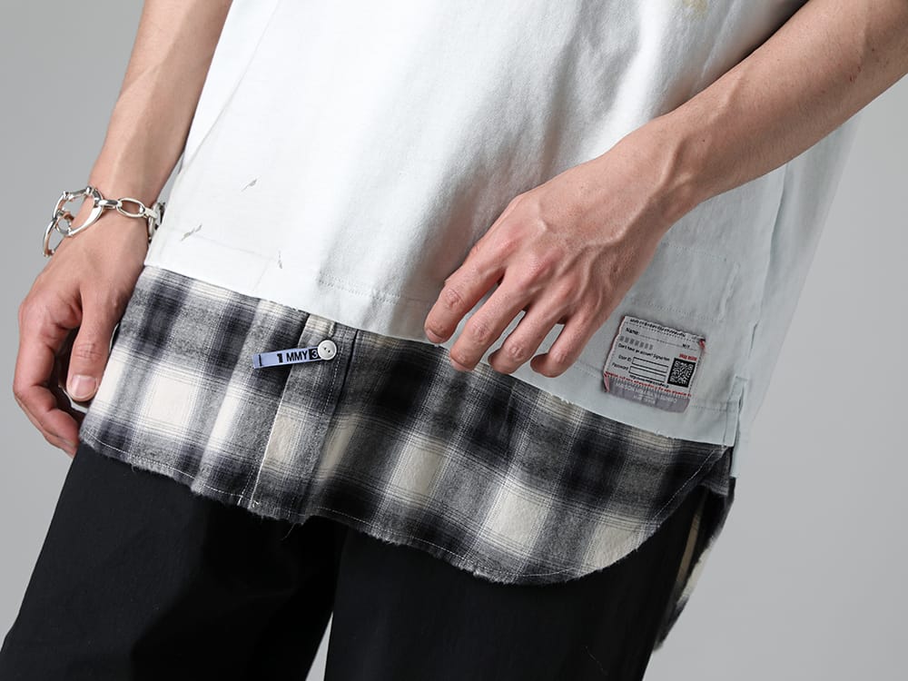 Maison MIHARAYASUHIRO 2023SS The unique print and shirt docked design is the highlight!  - A10TS641-Blue - Shirt layered Tee - sa.0037SS23-Silver - bone shaped carabiner bracelet.-L- Silver 2-003