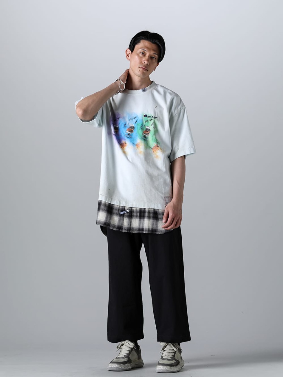 Maison MIHARAYASUHIRO 2023SS - A10TS641-Blue - Shirt layered Tee - sa.0037SS23-Silver - bone shaped carabiner bracelet.-L- Silver - O15TR4-BLACK - JOGGING TROUSERS Water-Repellent Dense Cloth BLACK - A10FW710-White - WAYNE Low- Original sole leather sneakers White 4-001