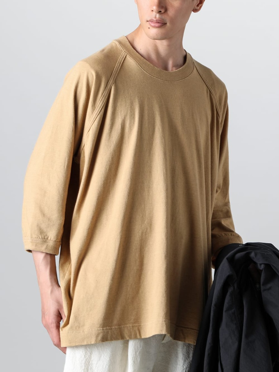 O PROJECT - オー プロジェクト 2023SS 見出し3 O15TS2-YELLOW-BEIGE - 3/4 スリーブティー コットン ヘンプ ジャージー イエロー ベージュ 3-001