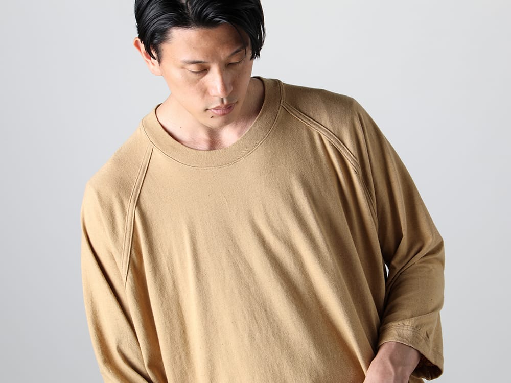O PROJECT - オー プロジェクト 2023SS 見出し3 - O15TS2-YELLOW-BEIGE - 3/4 スリーブティー コットン ヘンプ ジャージー イエロー ベージュ 3-002