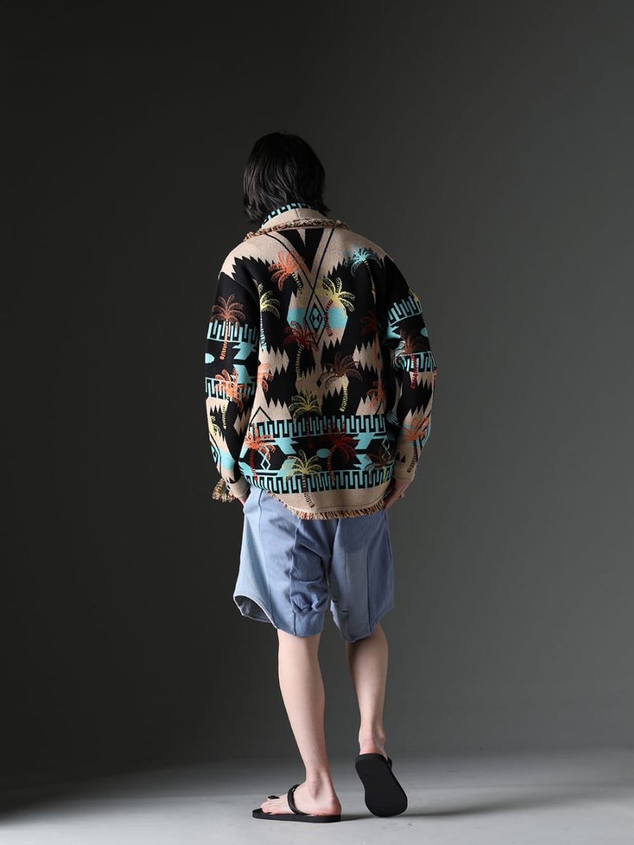 アラヌイ / タカヒロミヤシタザソロイスト / インク 2023SS - ブルーカラーをメインに組み上げた大人なリゾートスタイル - LMHS23-050(パームツリー ジャカード アイコンカーディガン) LMHS23-022(バンダナ ピケットシャツ ブルースウィムマルチ)  sa.0038SS23-Silver(ボールチェーンネックレス-S-レギュラー シルバー) sa.0038SS23-Gold(ボールチェーンネックレス-S-レギュラー ゴールド) sa.0036SS23-Silver(ボーンシェイプド カラビナ ブレスレット/S/シルバー) sa.0036SS23-Gold(ボーンシェイプドカラビナブレスレット-S- ゴールド) ink23-14-Sax(ミリタリーショーツ サックス) sgf.0001SS23(ナチュラルマテリアルサンダル) - 1-004