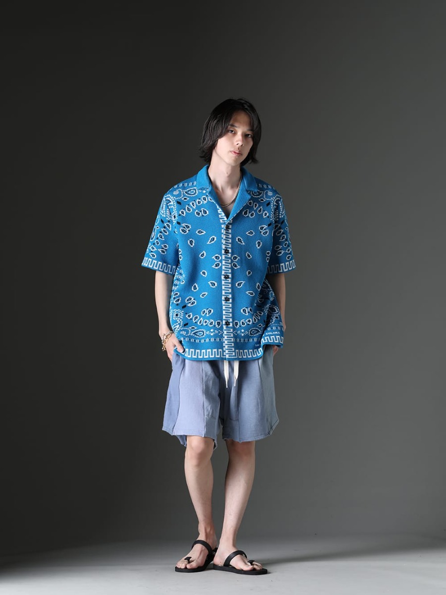 アラヌイ / タカヒロミヤシタザソロイスト / インク 2023SS - ブルーカラーをメインに組み上げた大人なリゾートスタイル - LMHS23-022(バンダナ ピケットシャツ ブルースウィムマルチ)  sa.0038SS23-Silver(ボールチェーンネックレス-S-レギュラー シルバー) sa.0038SS23-Gold(ボールチェーンネックレス-S-レギュラー ゴールド) sa.0036SS23-Silver(ボーンシェイプド カラビナ ブレスレット/S/シルバー) sa.0036SS23-Gold(ボーンシェイプドカラビナブレスレット-S- ゴールド) ink23-14-Sax(ミリタリーショーツ サックス) sgf.0001SS23(ナチュラルマテリアルサンダル) - 1-005