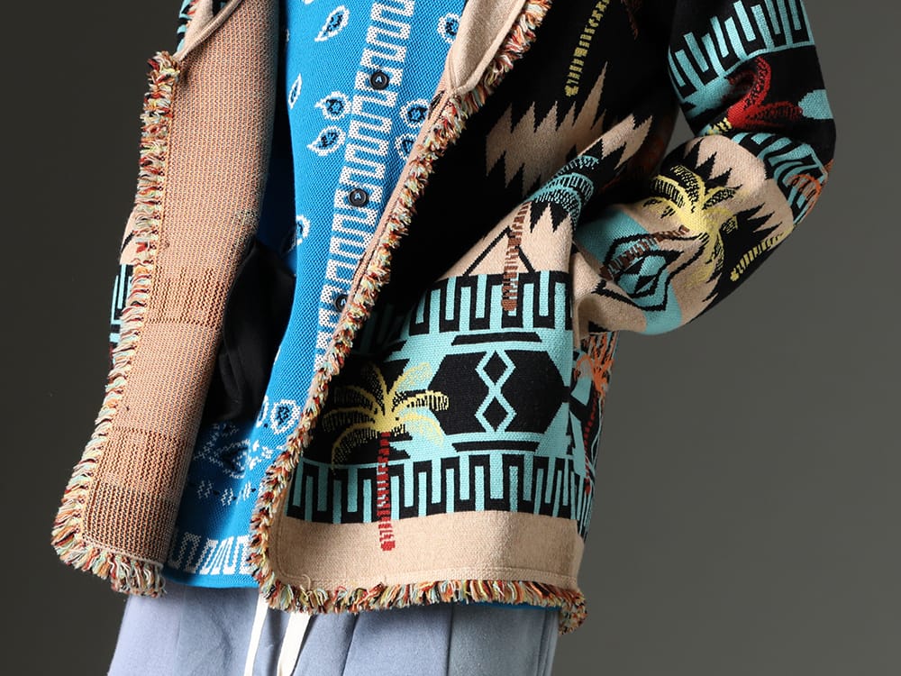 アラヌイ 2023SS - 高級感のある上質ウールで作り上げた1着 - LMHS23-050(パームツリー ジャカード アイコンカーディガン) LMHS23-022(バンダナ ピケットシャツ ブルースウィムマルチ) - 2-005