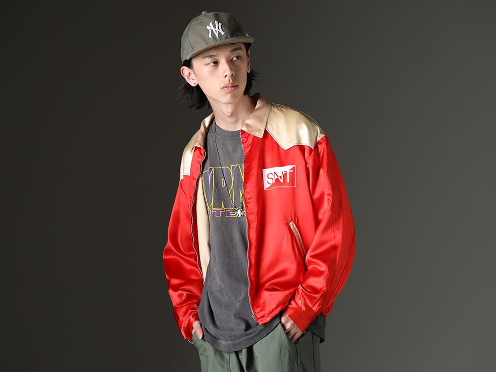 SAINT MICHAEL / NVCLEAR 2023SS - Glossy jacket and textured t-shirt - SM-S23-0000-070(Western Shirt Jacket) SM-S23-0000-029(EVIL SPILIT Long sleeve T-shirt) NV_002-Vintage-Green(NV LOGO FR ARMY COTTON CAP VINTAGE GREEN) - 2-001