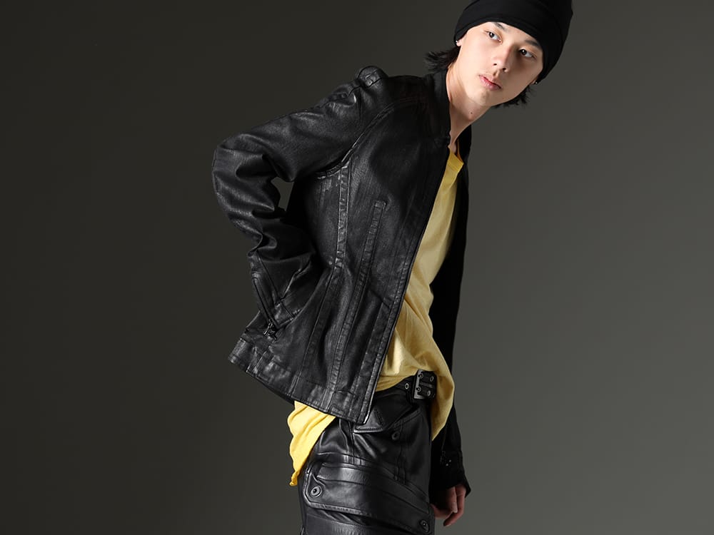 JULIUS(ユリウス) / Boris Bidjan Saberi 2023SS - 進化したシームドジャケットでスタイリッシュに - 819BLM2-C(10.5oz ストレッチデニム コーティング シームドジャケット) TS-ONE-PIECE.1-RF-FKN00001-FADED-FAT(TS ワンピース.1-RF-FKN00001 FADED FAT) 819ACU3-black(コットン/キュプラ ジャージー ヘアバンド ブラック) - 2-002