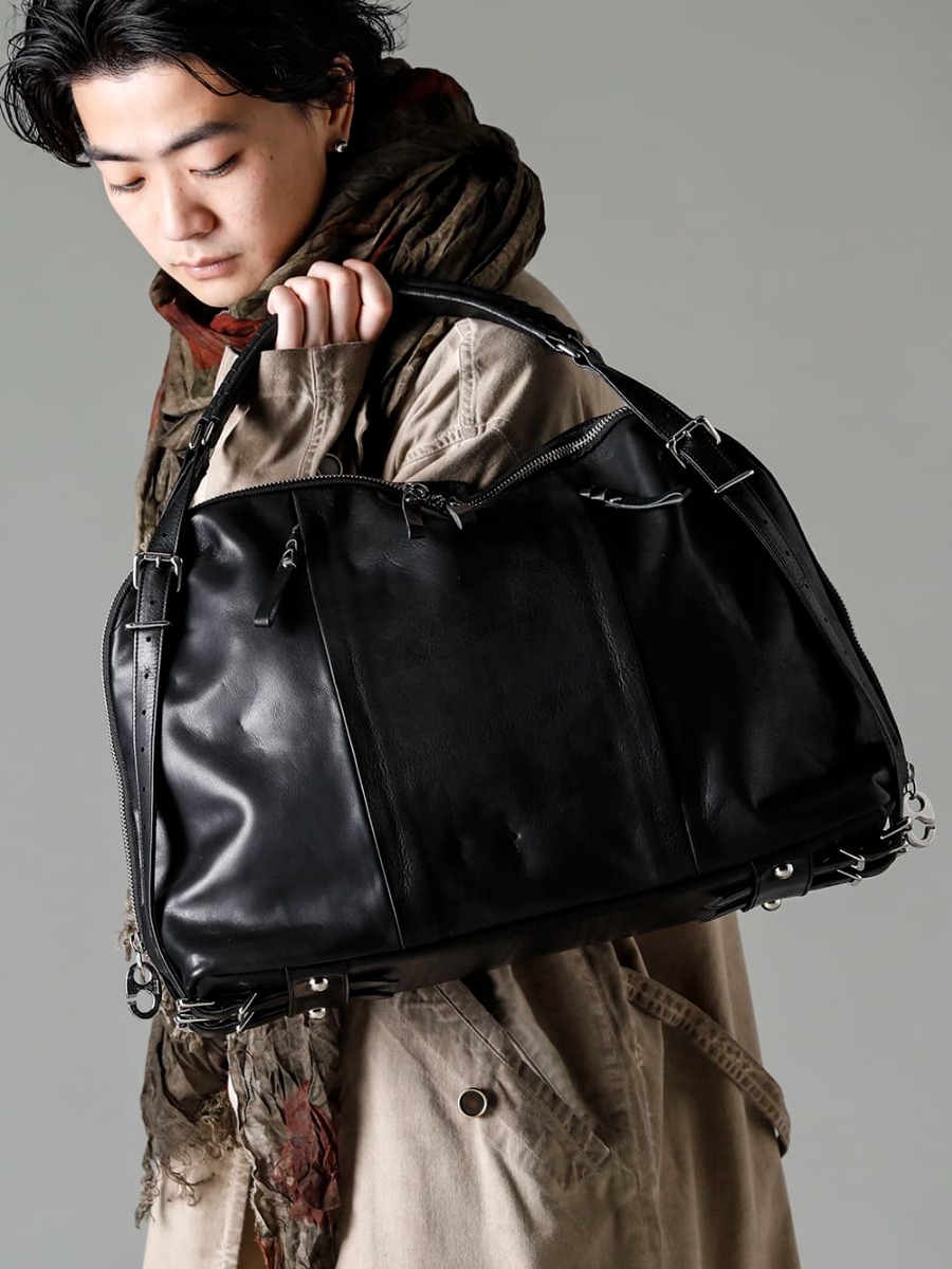 UMA WANG(ユマ・ワン) 23SS(春夏) UMA WANGのコーディネートに合う大判フローラルストールと美しい革のロングストーンバッグ - co11fwls010-CowMineral ロング ストーン カウ ミネラル 3-004