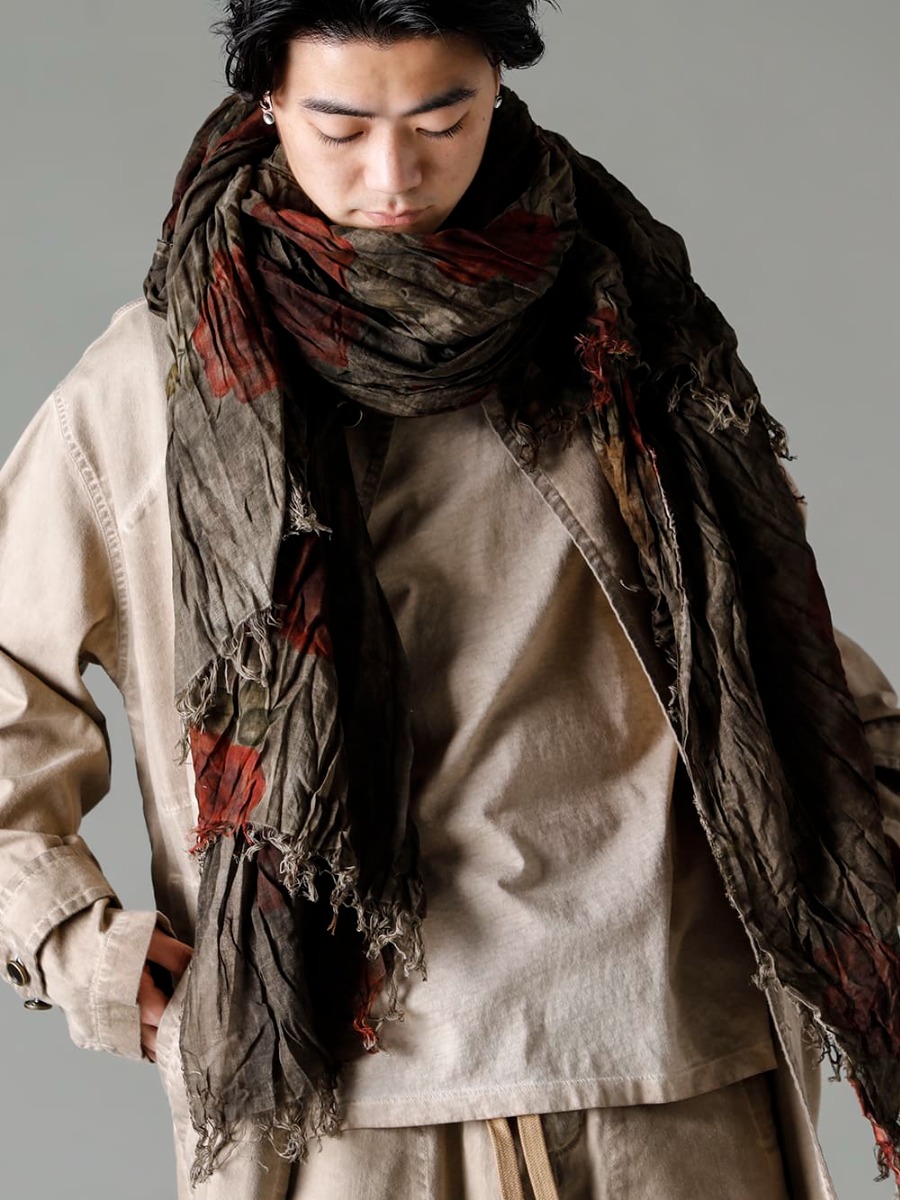 UMA WANG(ユマ・ワン) 23SS(春夏) UMA WANGのコーディネートに合う大判フローラルストールと美しい革のロングストーンバッグ - co11fwls010-CowMineral ロング ストーン カウ ミネラル 3-005