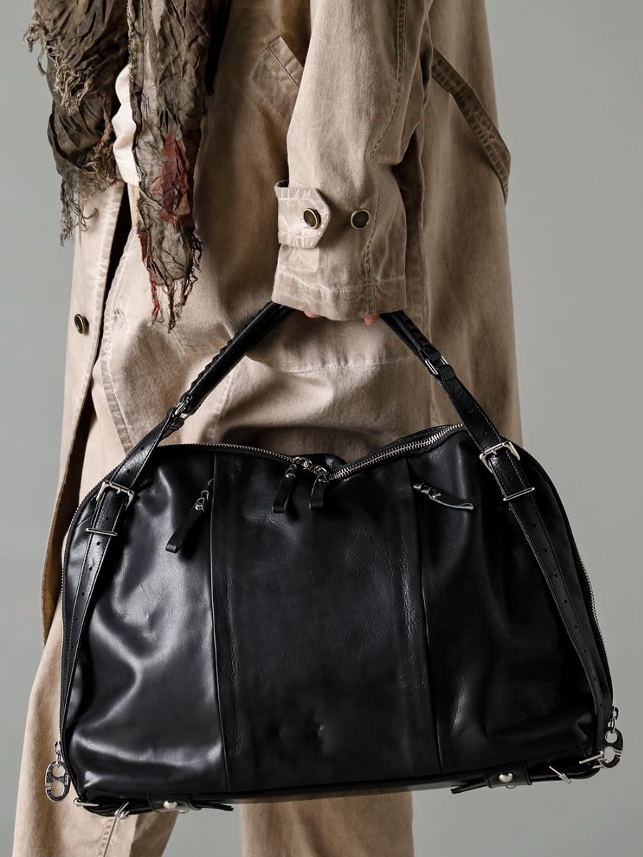 UMA WANG(ユマ・ワン) 23SS(春夏) UMA WANGのコーディネートに合う大判フローラルストールと美しい革のロングストーンバッグ - co11fwls010-CowMineral ロング ストーン カウ ミネラル 3-007