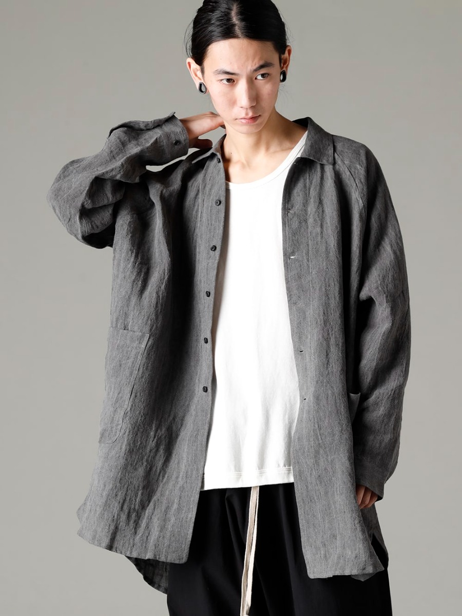 O project 23SS(春夏) Stylish with a mid-length shirt  - O15SRT3-DK-SUMI Overshirt Dark Sumi O15TS2-KINARI 3/4 Sleeve Tee Cotton Hemp Jersey Kinari 2-001