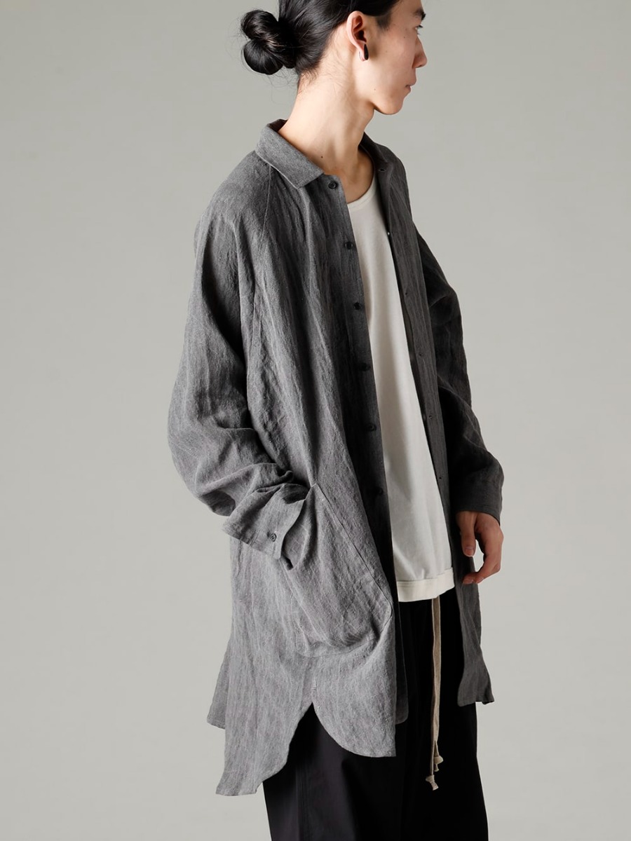 O project 23SS(春夏) Stylish with a mid-length shirt  - O15SRT3-DK-SUMI Overshirt Dark Sumi O15TS2-KINARI 3/4 Sleeve Tee Cotton Hemp Jersey Kinari 2-002