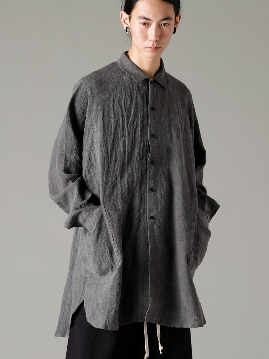 O project 23SS(春夏) Stylish with a mid-length shirt  - O15SRT3-DK-SUMI Overshirt Dark Sumi O15TS2-KINARI 3/4 Sleeve Tee Cotton Hemp Jersey Kinari 2-003