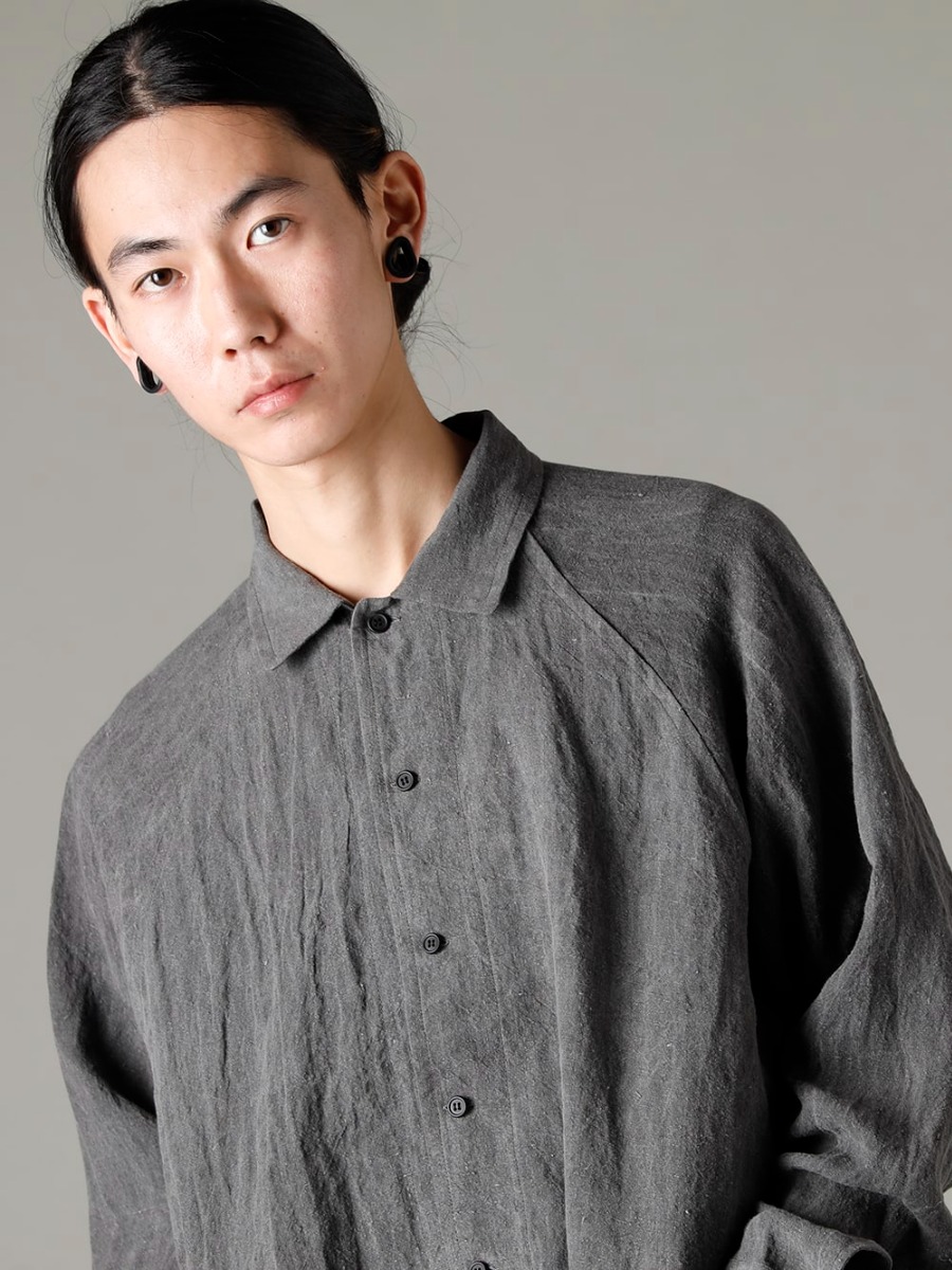 O project 23SS(春夏) Stylish with a mid-length shirt  - O15SRT3-DK-SUMI Overshirt Dark Sumi O15TS2-KINARI 3/4 Sleeve Tee Cotton Hemp Jersey Kinari 2-004